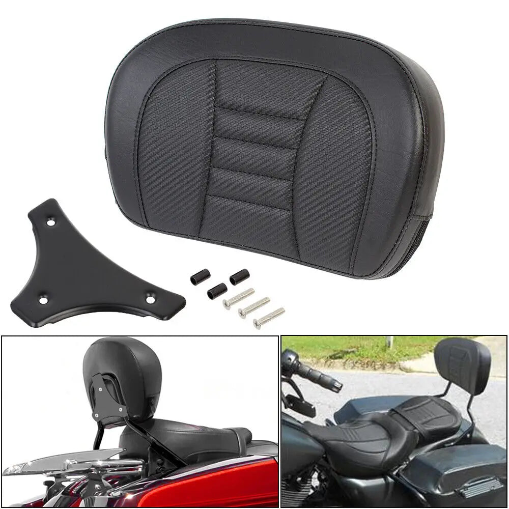 Black Rear Passenger Sissy Bar Motorcycle Backrest Pad With Bracket For Harley Touring Softail S - Automotive LED Light