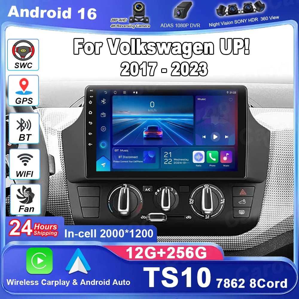 Carplay Android 16 Car Radio For Volkswagen UP! 2017 - 2023 UP Manual A/C Car Multimedia G