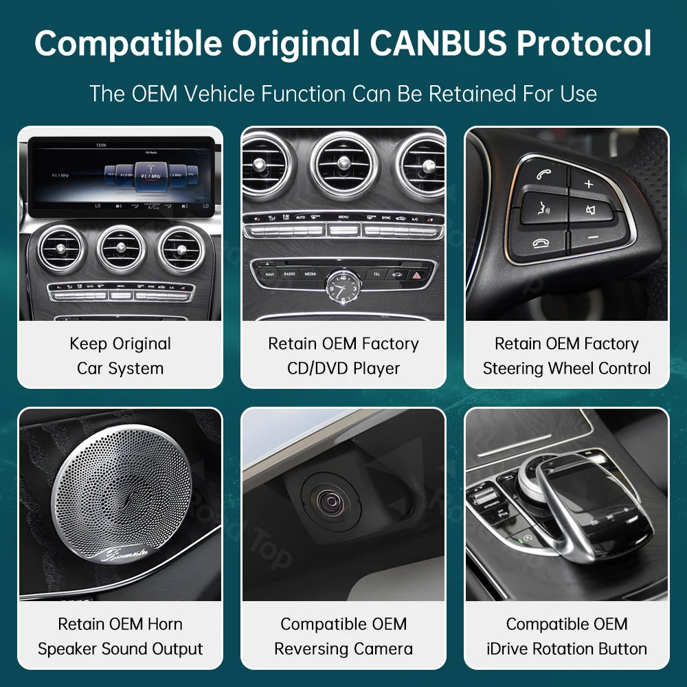 12.3 CN Ultra-thin Touch Screen RoadTop Wireless CarPlay for Mercedes-Benz C Class W205 GL