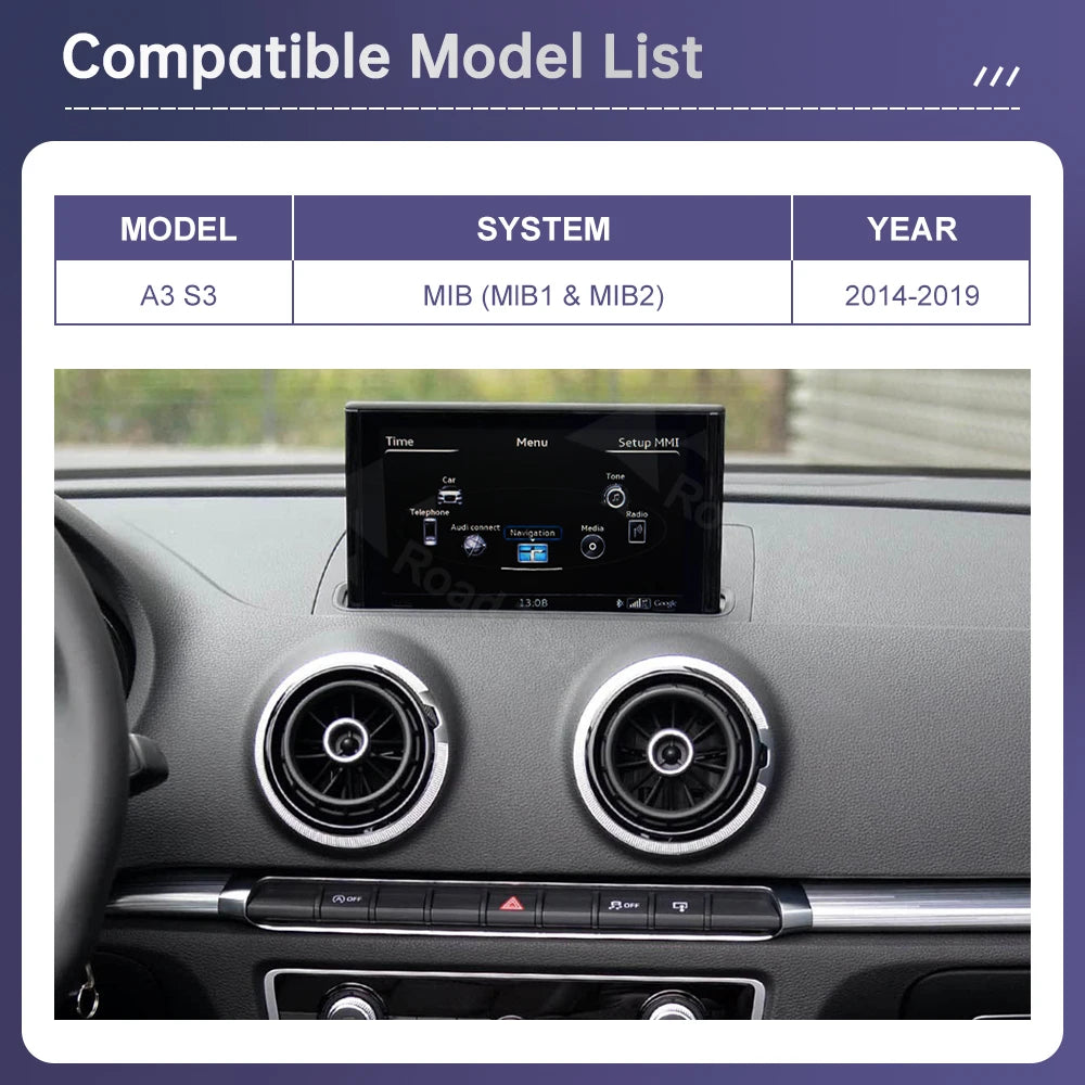 Road Top 12.3" Linux Screen For Audi A3 S3 2014-2019 with Wireless CarPlay Android Auto Ai
