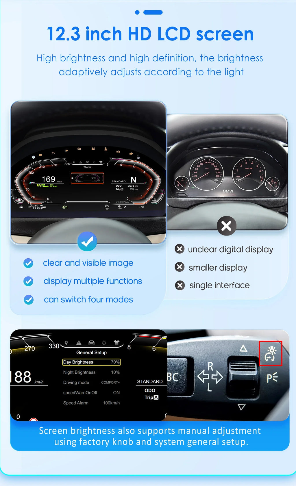 For BMW 3 Series E90 E91 E92 E93 2005-2012 Car LCD Digital Cluster Virtual Cockpit Speed M
