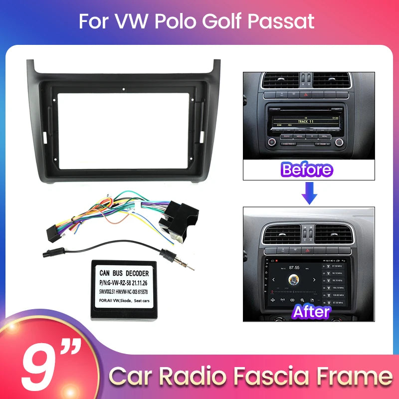 Car Radio Fascia Frame For VW POLO Golf Passat 2014 2015 Optional Cable CAN Dash Fitting P