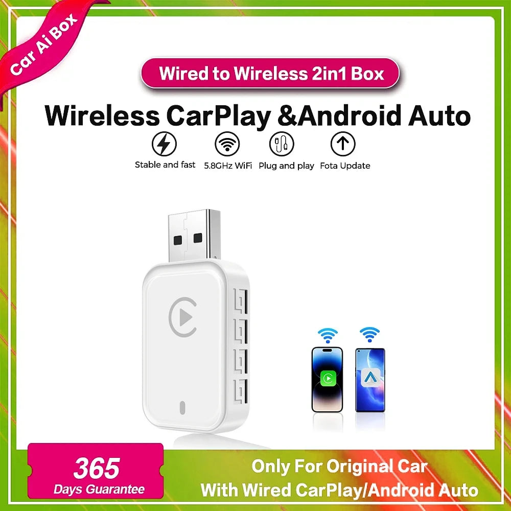 2025 New Wireless Android Auto Adapter Wired to Wireless Carplay Smart Box USB Plug and Pl | AUTOKITSHOP