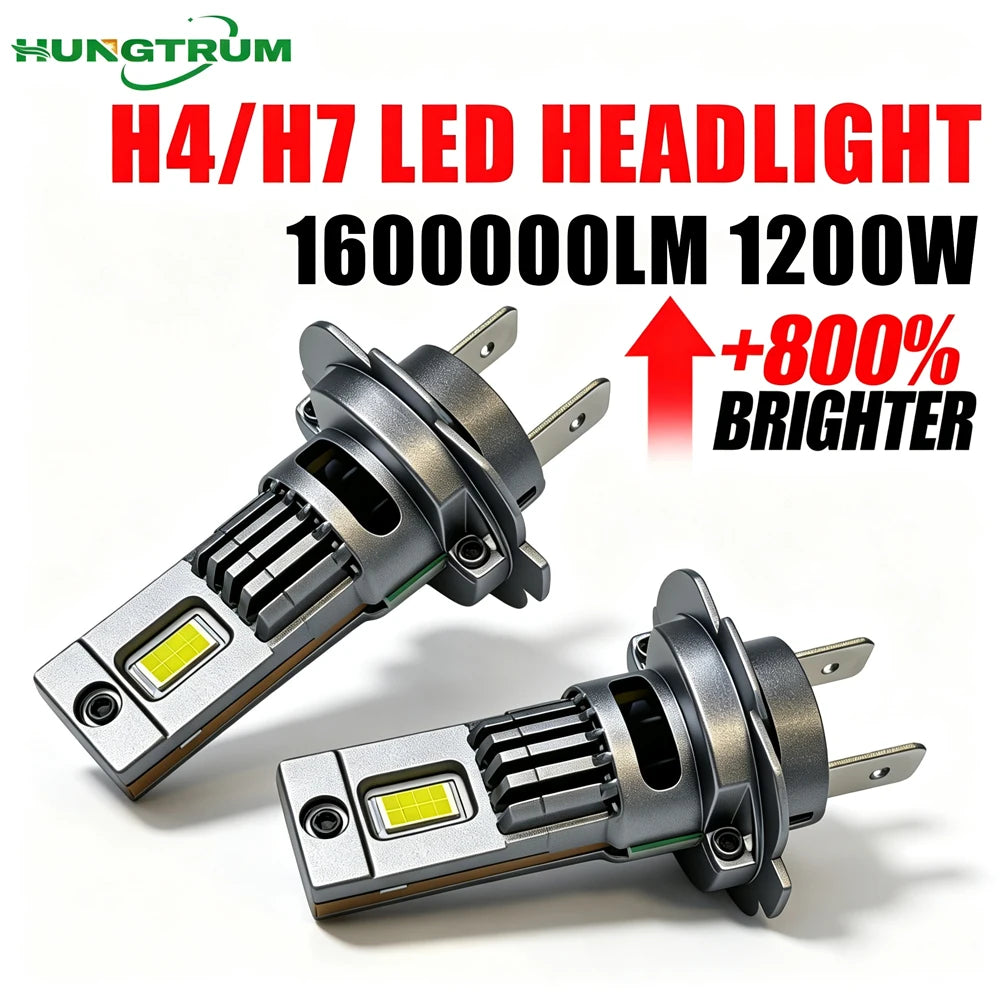 High Power H7 LED Headlight With Fan Turbo Auto Car Light Bulbs 1600000LM 1200W Spotlight