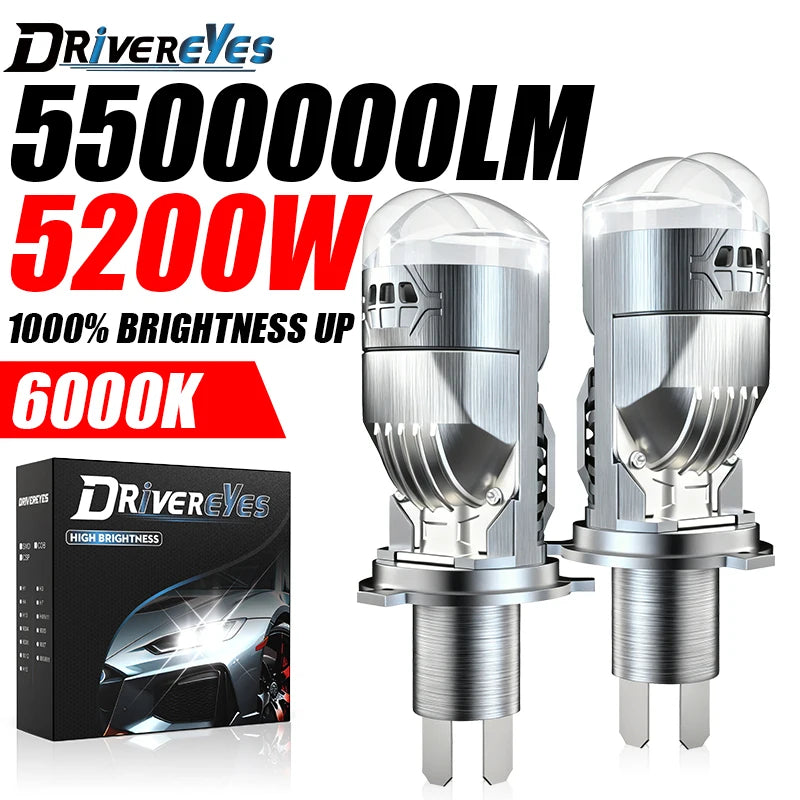 5200W H4 Bi LED Mini Projector Lens Canbus 5500000LM 1:1 Wireless Plug&Play Car Headlight