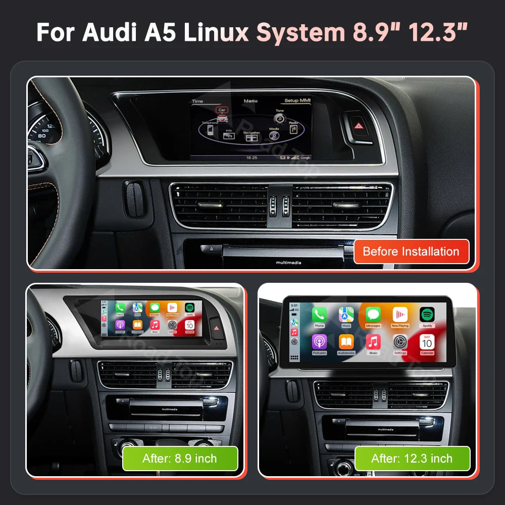 Road Top 1920*720 Multimedia Touch Screen Wireless CarPlay Android Auto for Audi A5 2008-2 | AUTOKITSHOP
