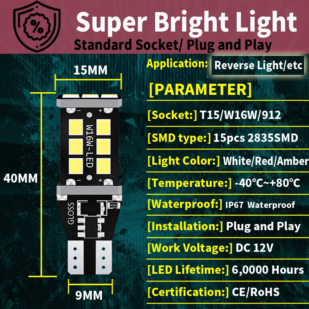 W16W LED Bulb T15 Led Canbus OBC Error Free 920 921 912 Lamp 2835SMD Car Reverse Lights Ba