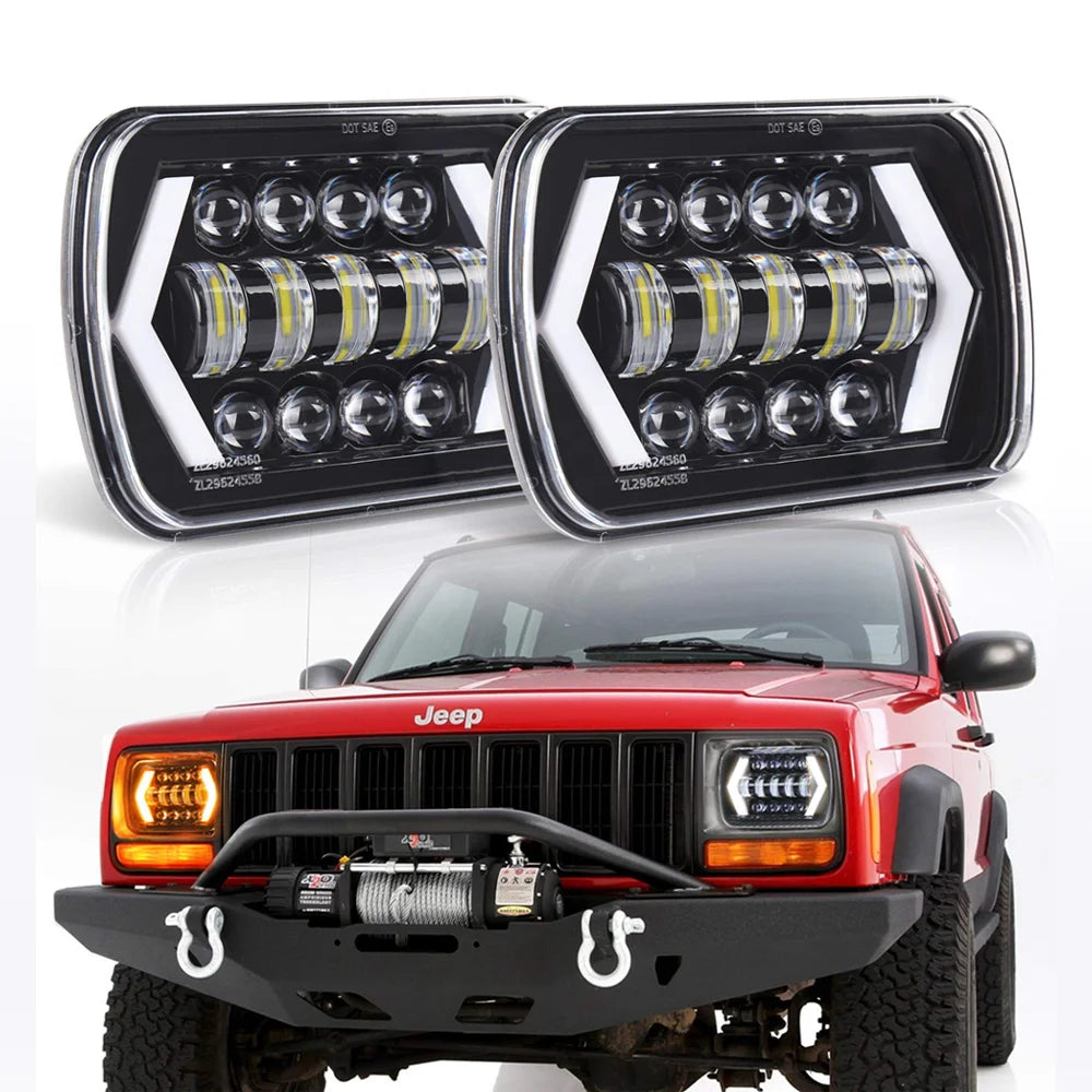 HYNBYZJ 320W 7x6'' 5X7" Waterproof LED Headlight White DRL Amber Turn Signal for Jeep YJ C