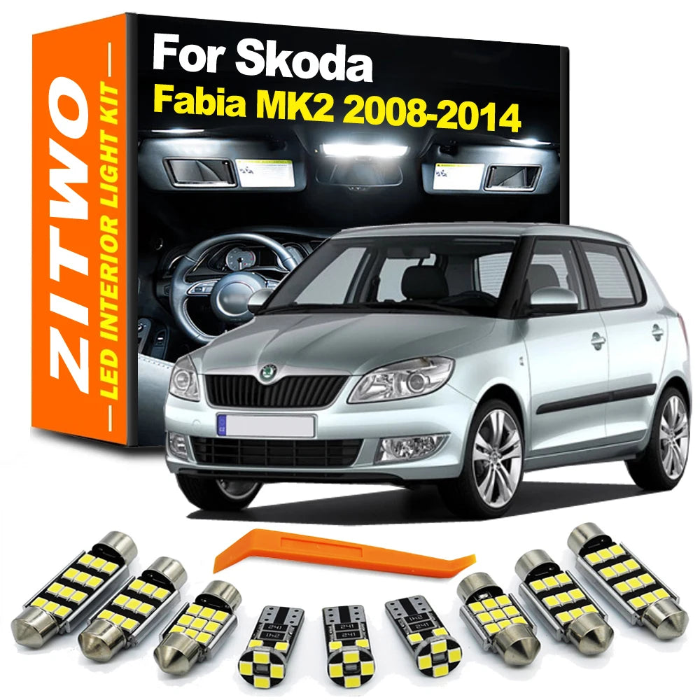 ZITWO 10Pcs Interior LED Bulb Dome Map Trunk Light Kit For Skoda Fabia 2 MK2 Hatchback Combi 2008 2009 2010 2011 2012 2013 2014