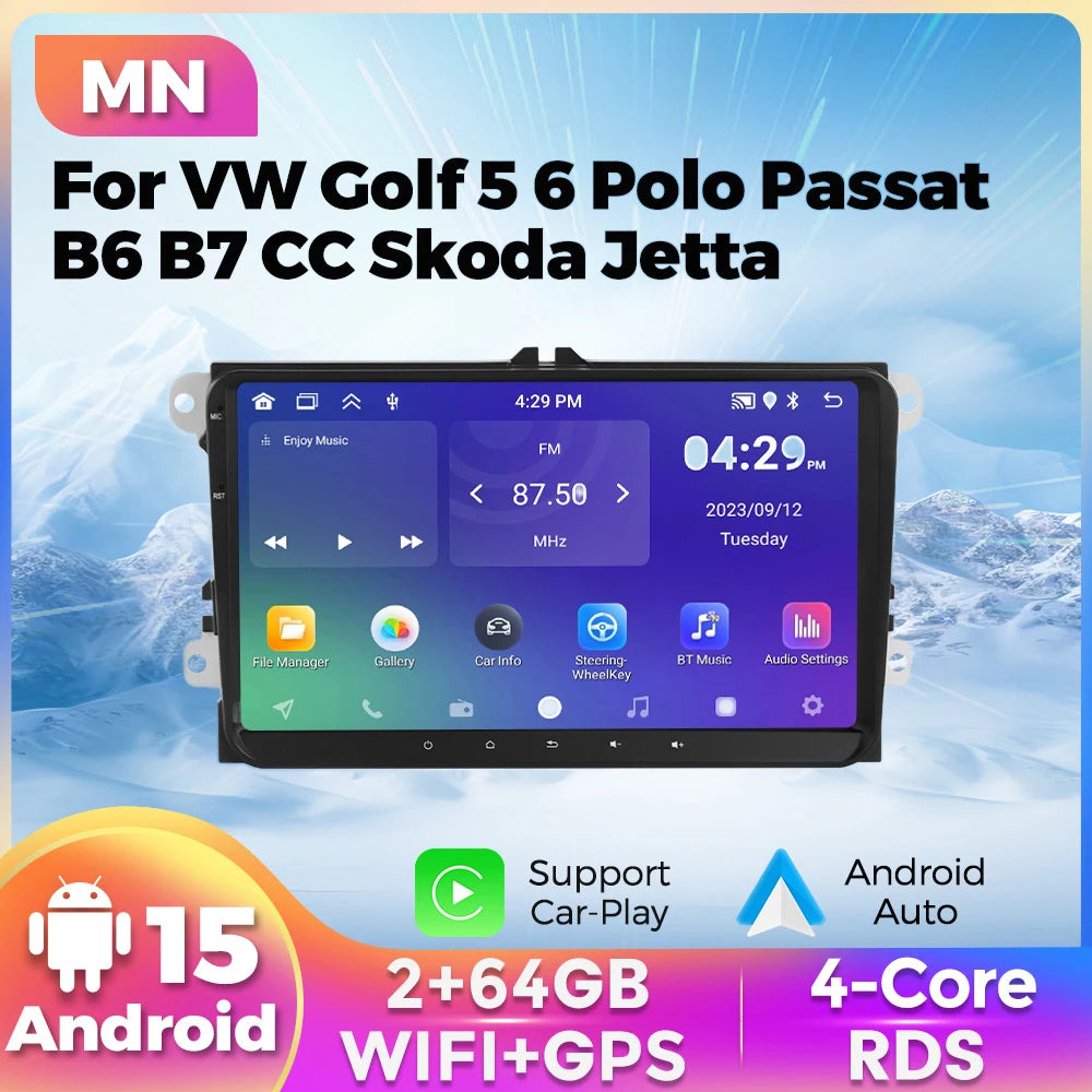 For Volkswagen Golf 5 6 Polo Passat B6 B7 CC Skoda Jetta Android 15 64G Car Radio BT Centr