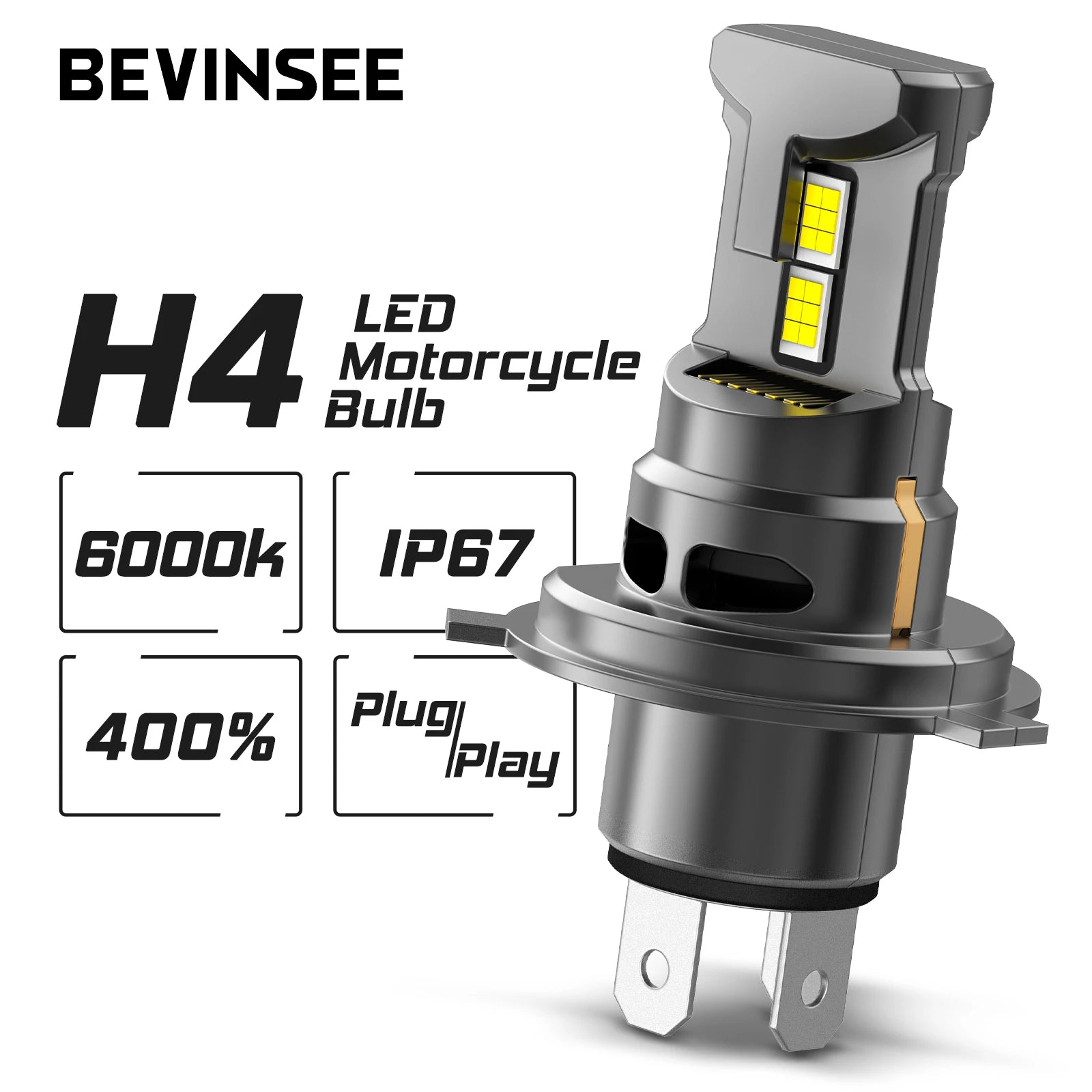 BEVINSEE H4 LED Moto Headlight Bulb 35W 6000LM Halogen Size Motorcycle Light CANBUS Hi-Lo
