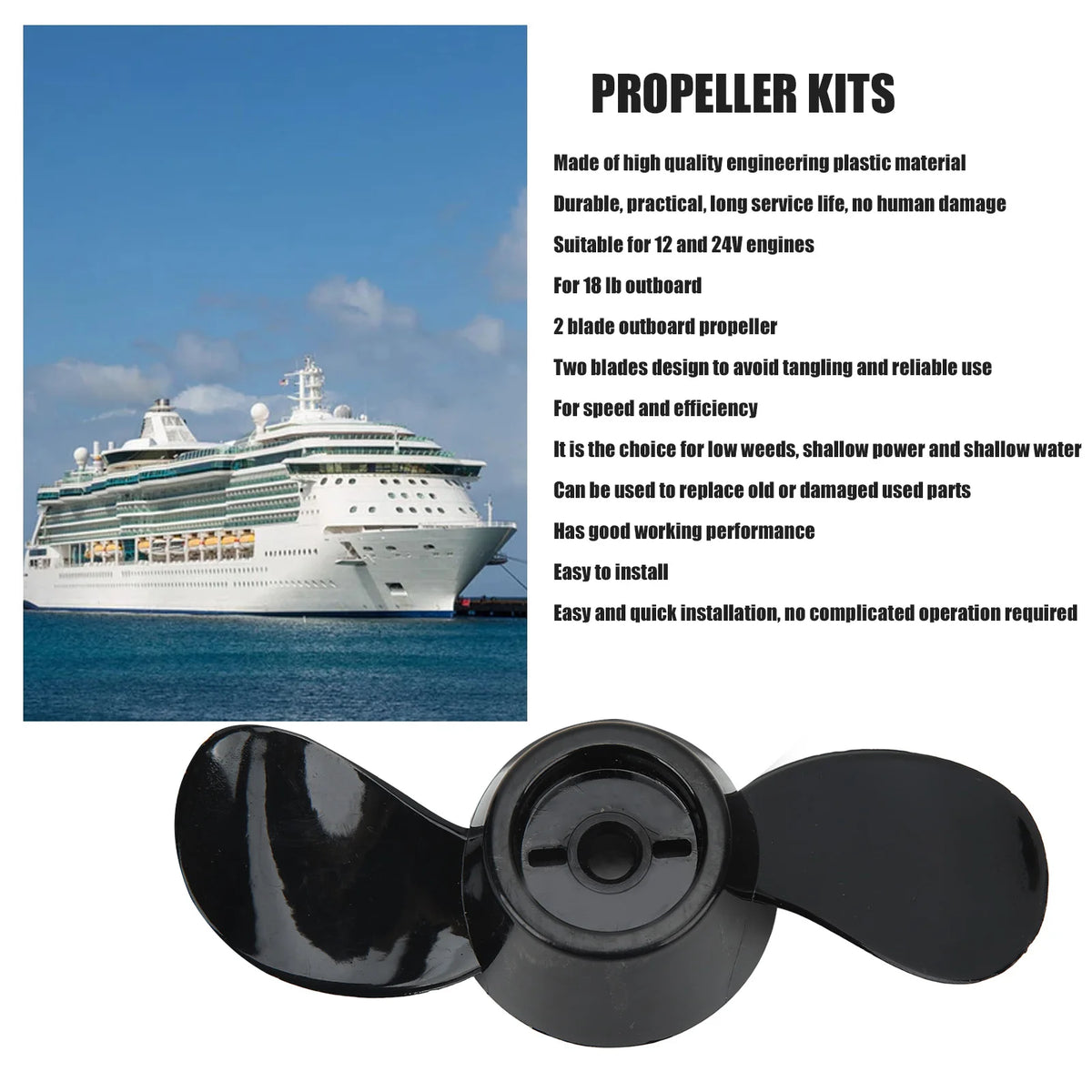 Boat Propeller Kits Propeller Thickened Plastic 2 Blade Replacement Propeller for 12V 24V Engine - Automotive LED Light
