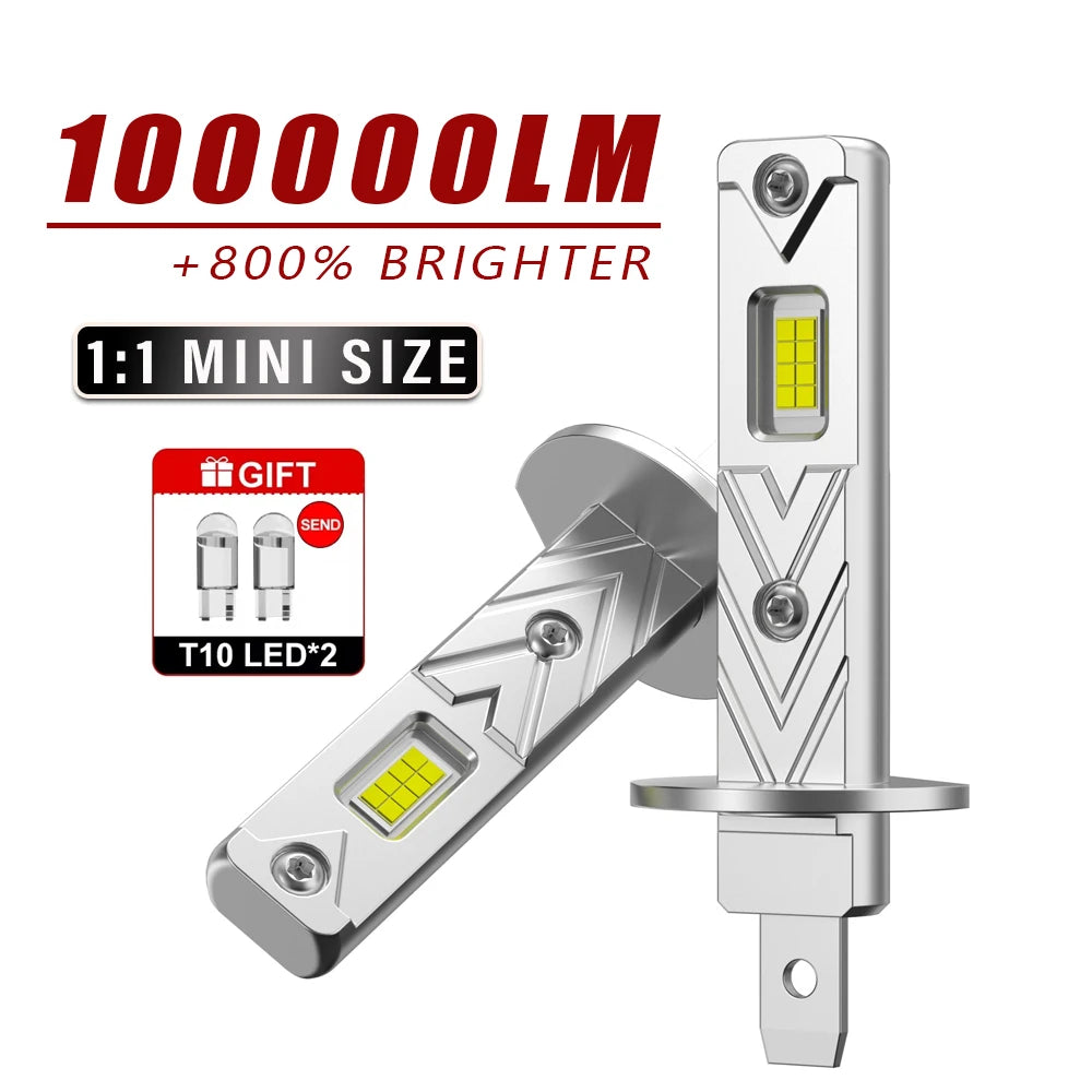 H1 Led Headlight 100000LM H1 1:1 Size LED Lights Plug&Play Fanless Socket Base Automobile