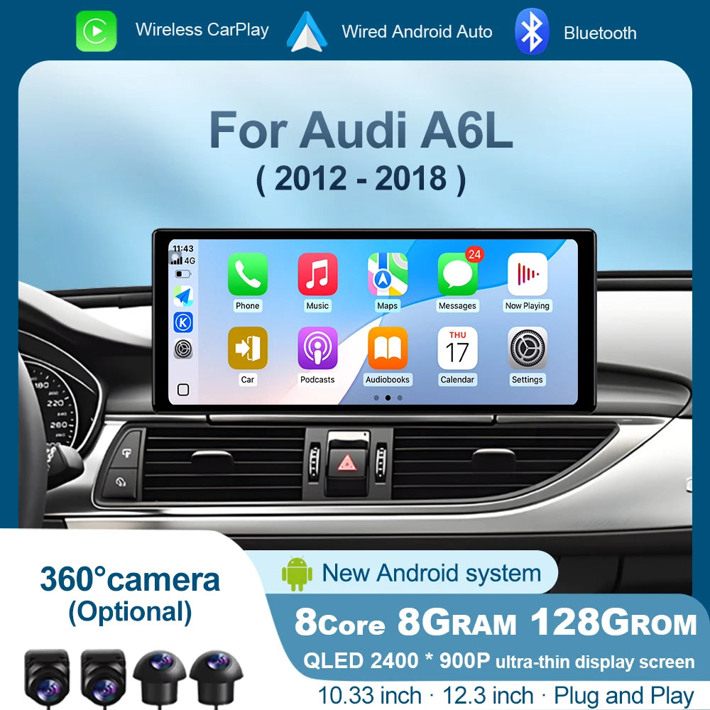12.3 " Android OS Intelligent System Car Radio Multimedia Player For Audi A6L 2012 - 2018