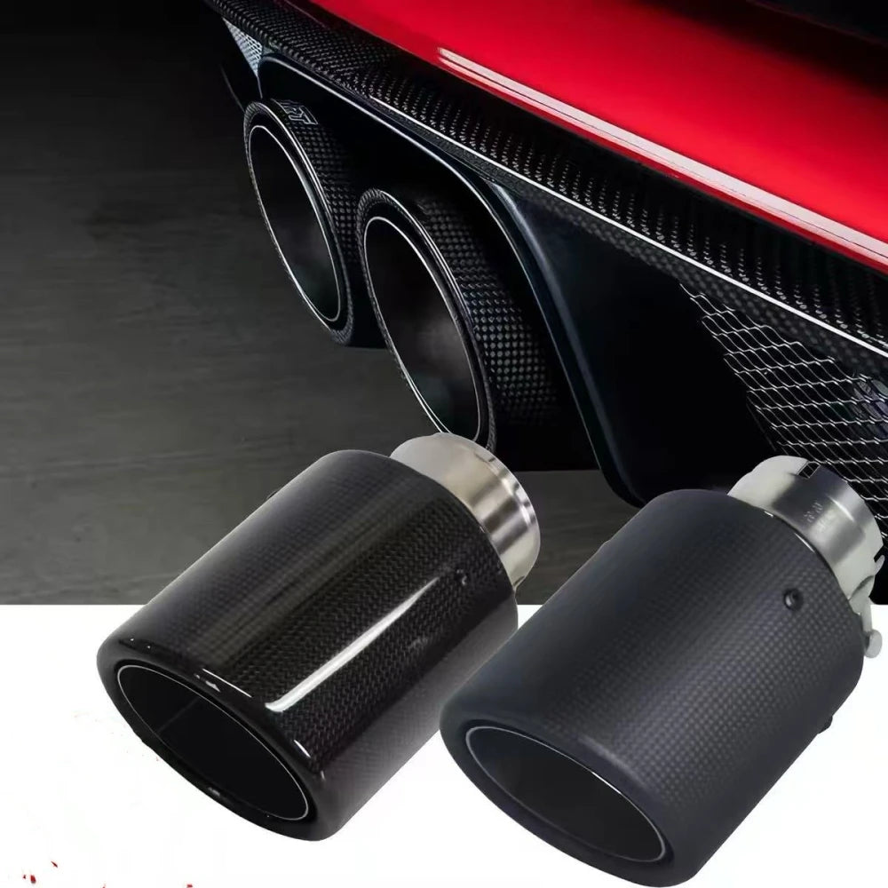 Car Universal Modiflcation Stainless Steel Single Glossy Curly Bevel Edge Exhaust Pipe Full Fibe - Automotive LED Light