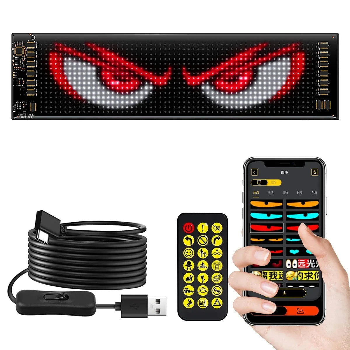 Truck Eyes RGB LED Matrix Pixel Panel Cigar Car Sign Animation Remote Control LED Panel Fl | AUTOKITSHOP