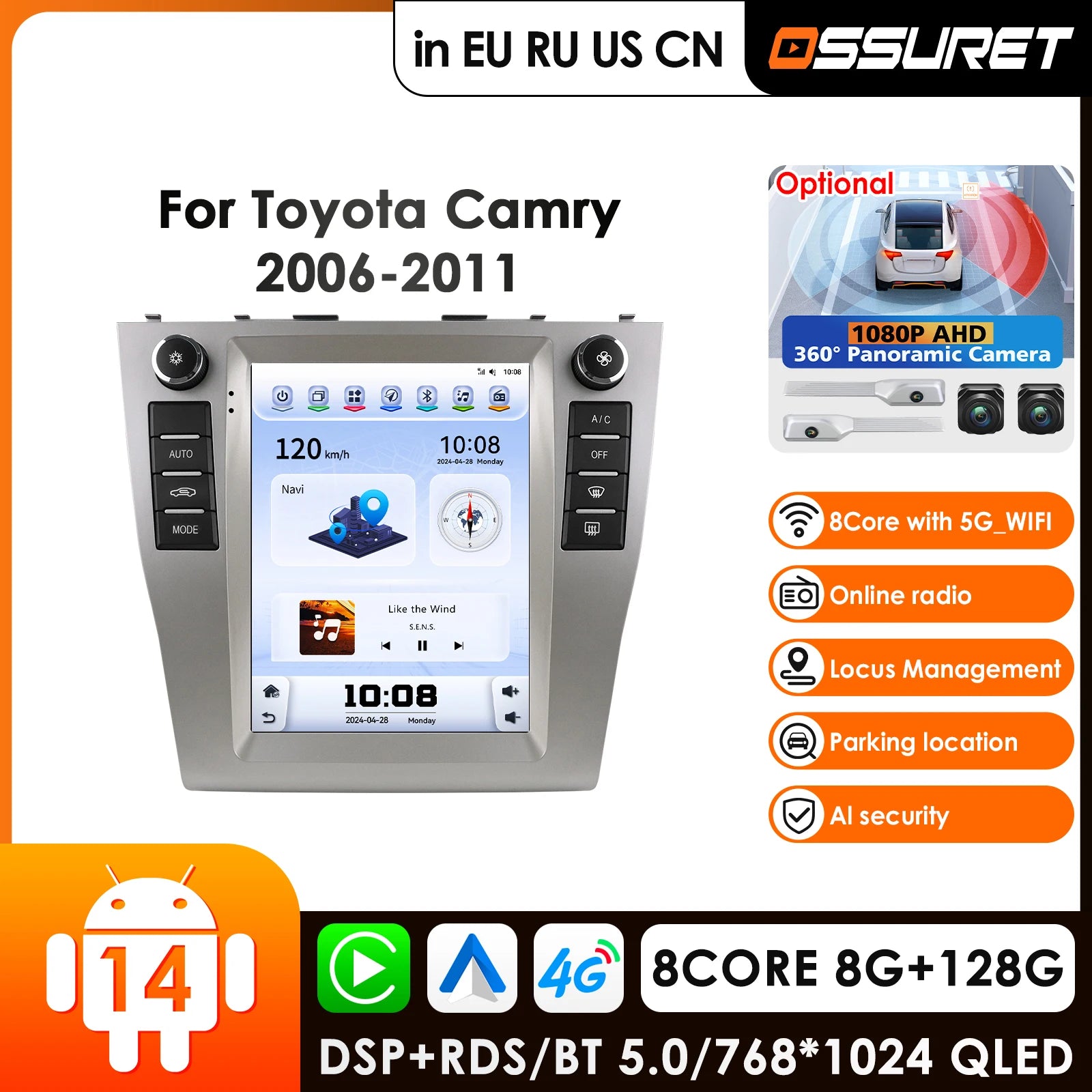 12.3" Car Radio GPS for Toyota Camry 6 XV 40 50 2006-2011 - Android Auto CarPlay Multimedia Stereo Video Audio