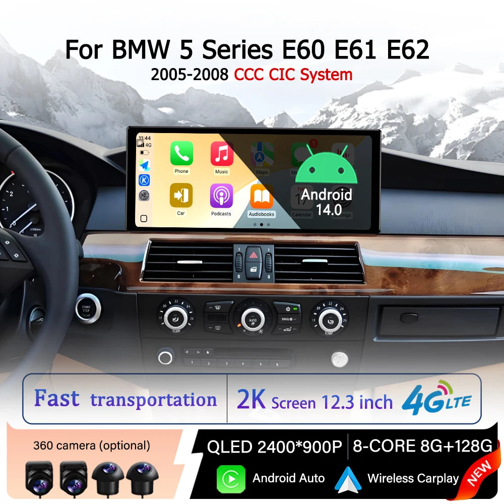 Carplay Auto Android 14 for BMW 5 Series E60 E61 E62 2005-2008 CCC CIC System Car Radio Mu
