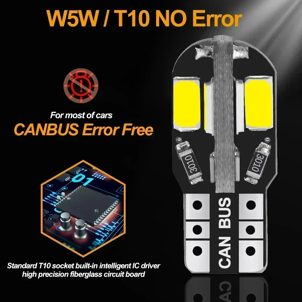 NEW 20PCS W5W T10 LED Bulbs Canbus 5730 8SMD 12V 6000K 194 168 LED Car Interior Map Dome Lights Parking Light Auto Signal Lamp