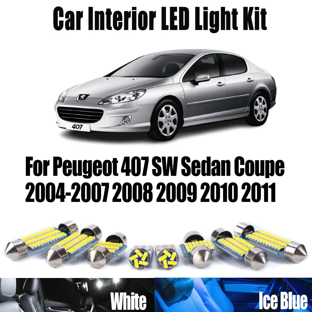 LED Interior Light Kit for Peugeot 407 SW Sedan Coupe 2004-2007 - Canbus Dome Map Door Trunk Bulbs | AUTOKITSHOP