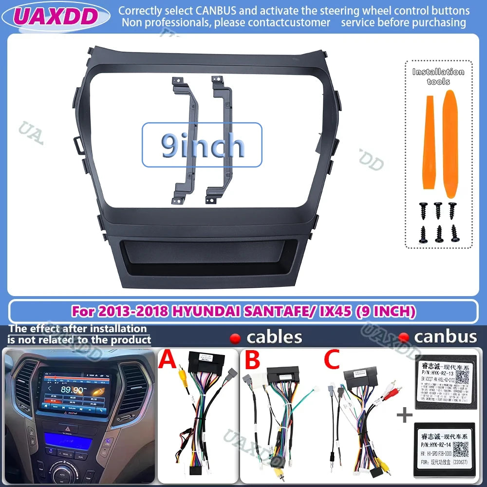 For 2013-2018 Hyundai SANTAFE IX45 9inch 2 Din Car stereo radio Android frame panel fascia