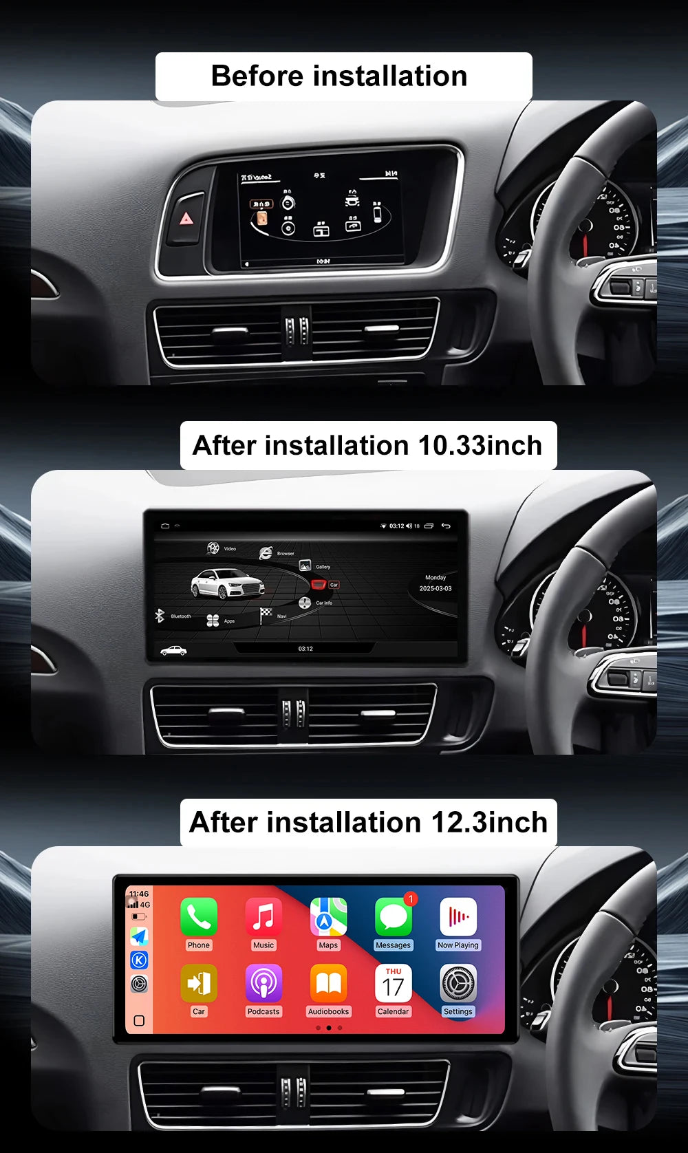 12.3 Inch Android 16 For Audi Q5 2009-2017 RHD Car Radio Multimedia Player DSP Stereo 4G W