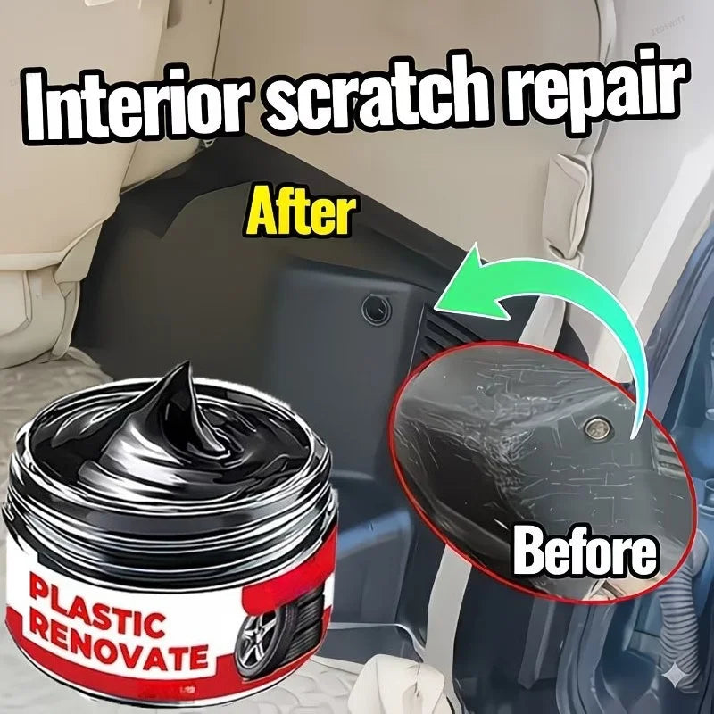 Plastic Scratch Repair Wax 80g With Sponge Car Interior Surface Restorer For Dashboard And Seat  - Automotive LED Light