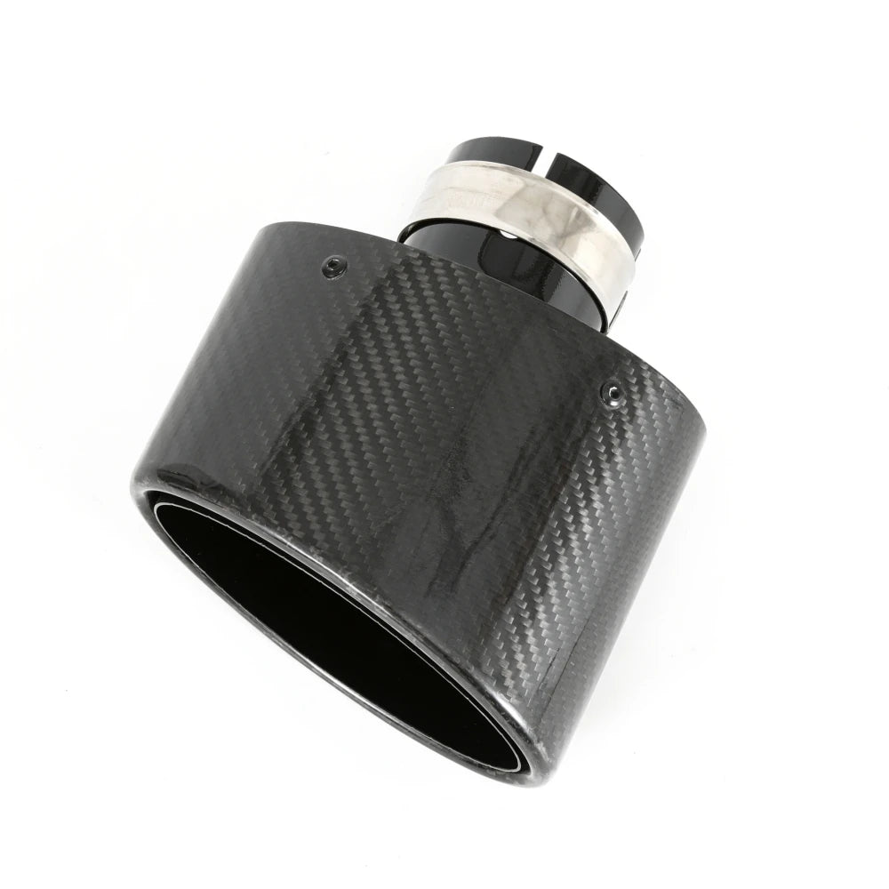 1PCS Remus Oval Glossy Carbon Fiber Curly Exhaust Tip Nozzle Universal Car Black Stainless Steel - Automotive LED Light