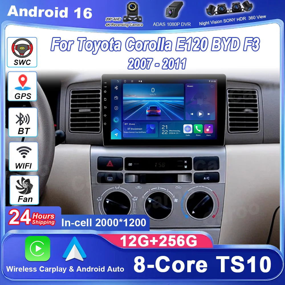 Android Auto For Toyota Corolla E120 BYD F3 2007 - 2011 Car Radio Video Multimedia Player