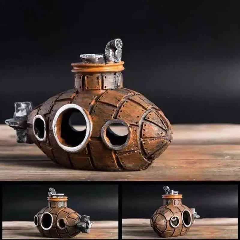 Resin Submarine Ornaments Aquarium Fish Tank Decoration Fish Shrimp Shelter Cave Landscaping Acc - Automotive LED Light