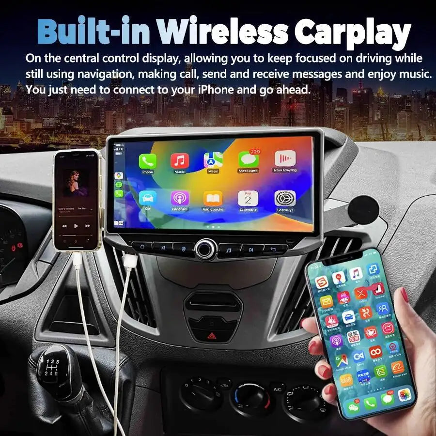 10.88" Wireless CarPlay Auto Android Qled Screen For Ford Transit Connect Tourneo Custom E
