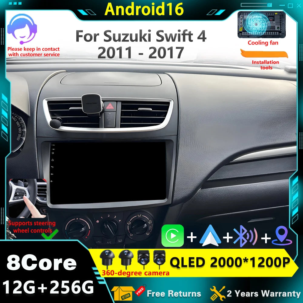 Android 16 Wireless CarPlay Auto Car Radio For Suzuki Swift 4 2011 - 2017 Car Intelligent