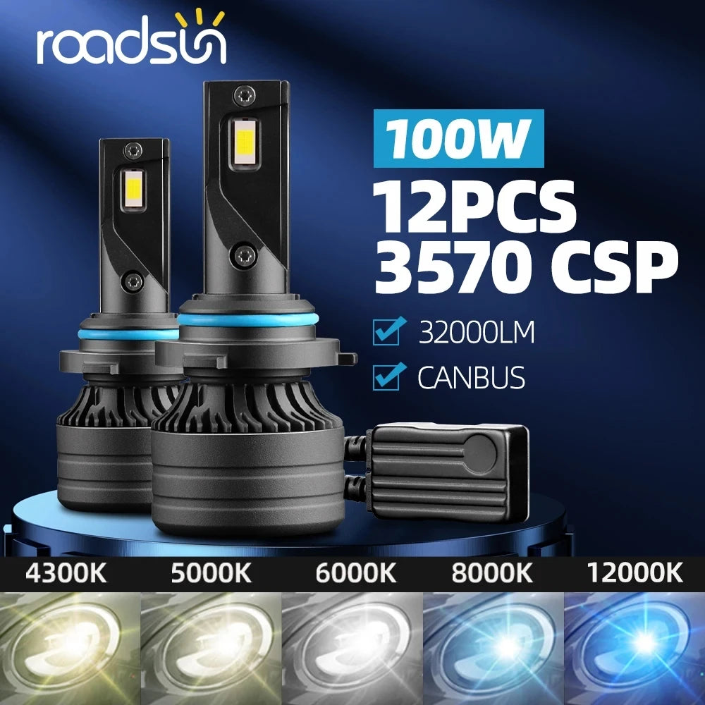 Roadsun H7 LED Headlights Canbus 100W 30000LM H1 H4 H11 9005 9006 HB3 HB4 Auto Light Extre
