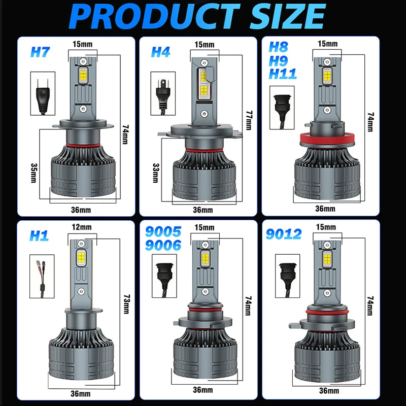 H7 H4 LED Headlights H9 H11 H1 9005 9006 HB3 HB4 9012 HIR2 H8 Turbo Car Bulbs High Low Bea