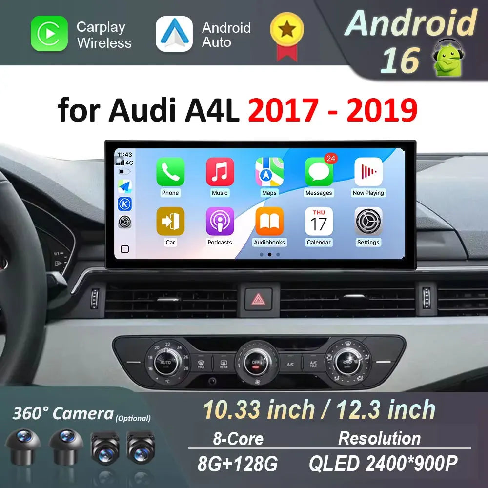 12.3 '' Android 16 for Audi A4L 2017 - 2019 Car Radio Multimedia Player BT 4G DSP Stereo H