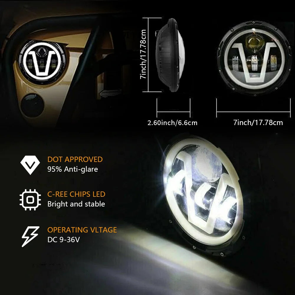 7 Inch Led Auto Headlight Motorcycle LED Headlight DRL Angel Eyes for Harley Honda Yamaha