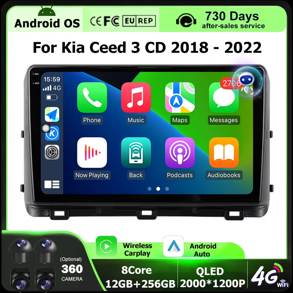 Android 16 Auto Carplay For Kia Ceed 3 CD 2018 - 2022 Car Radio Multimedia Video Player Na