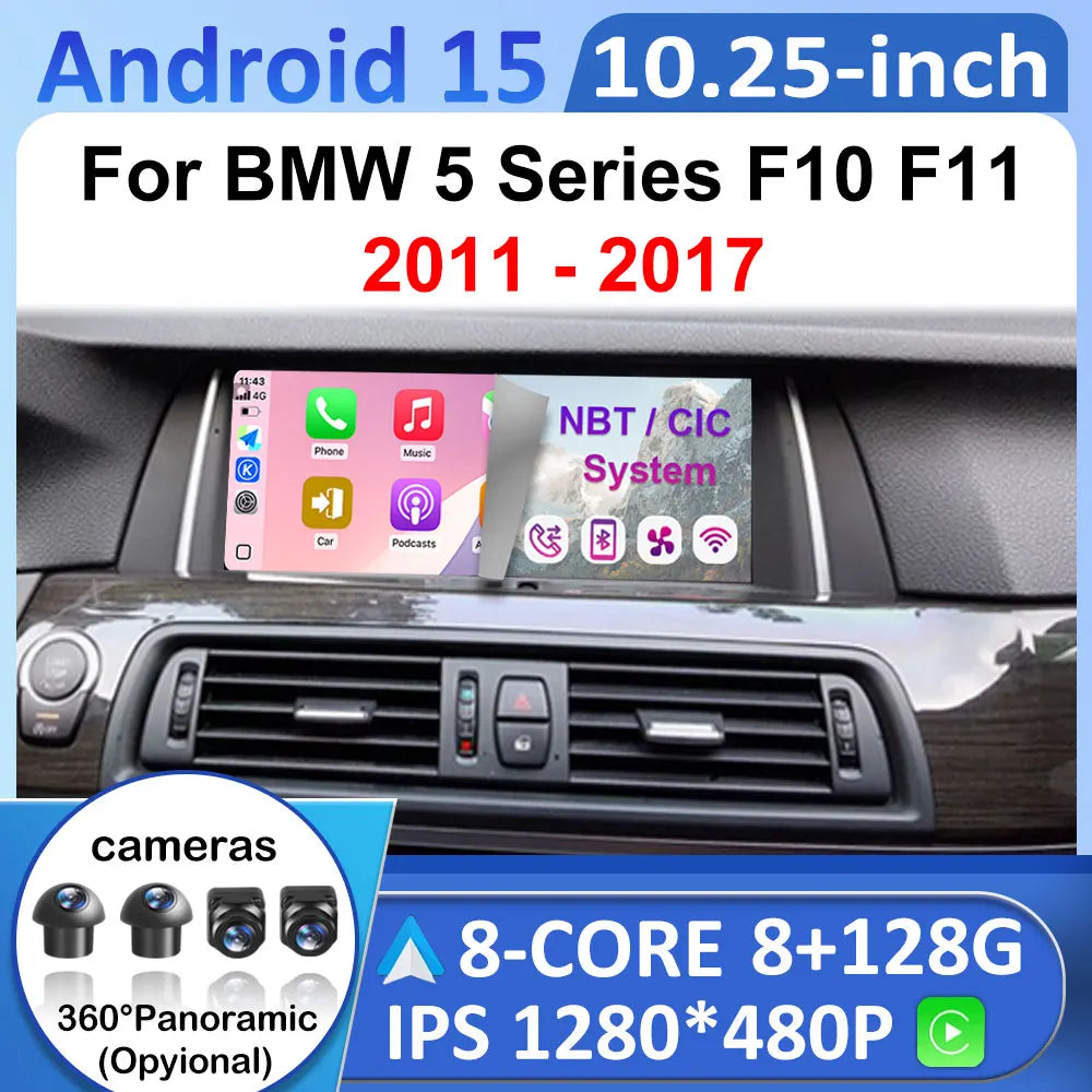 Android 15 For BMW 5 Series F10 F11 2011 - 2017 CIC NBT System Car Stereo Carplay WIFI SIM | AUTOKITSHOP