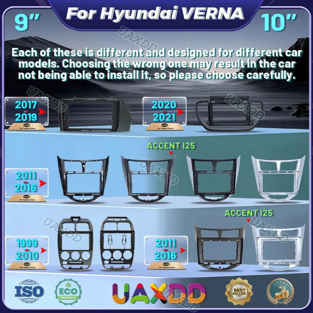For 1999-2021 Hyundai VERNA ACCENT I25 9INCH 10.1INCH car DVD MP5 radio Android frame vide