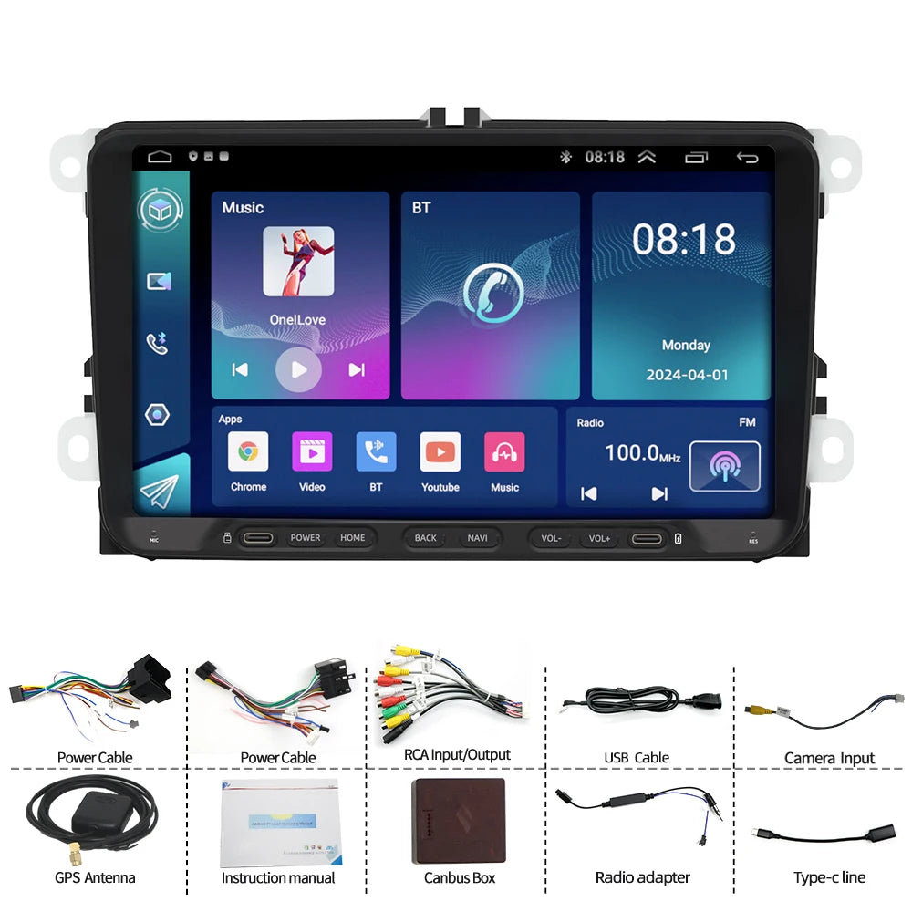 9" Android Car Radio GPS for Volkswagen Edge 6 Buttons 2010-2020 - CarPlay, Android Auto, Bluetooth, Steering Wheel Cont