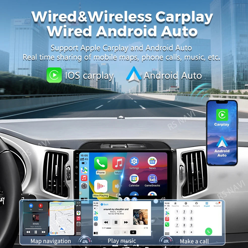 Android 16 For Kia Sportage 3 SL 2010 - 2016 2K QLED Android Car Radio Multimedia Video Pl