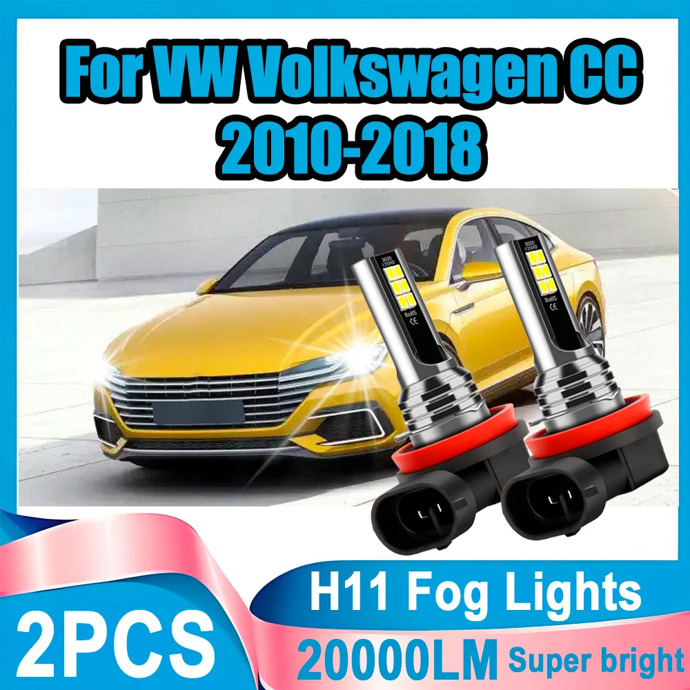 6000K White Canbus No Error H11 20000LM Fog Lights 60W LED Fog Lamps Plug and Play For VW