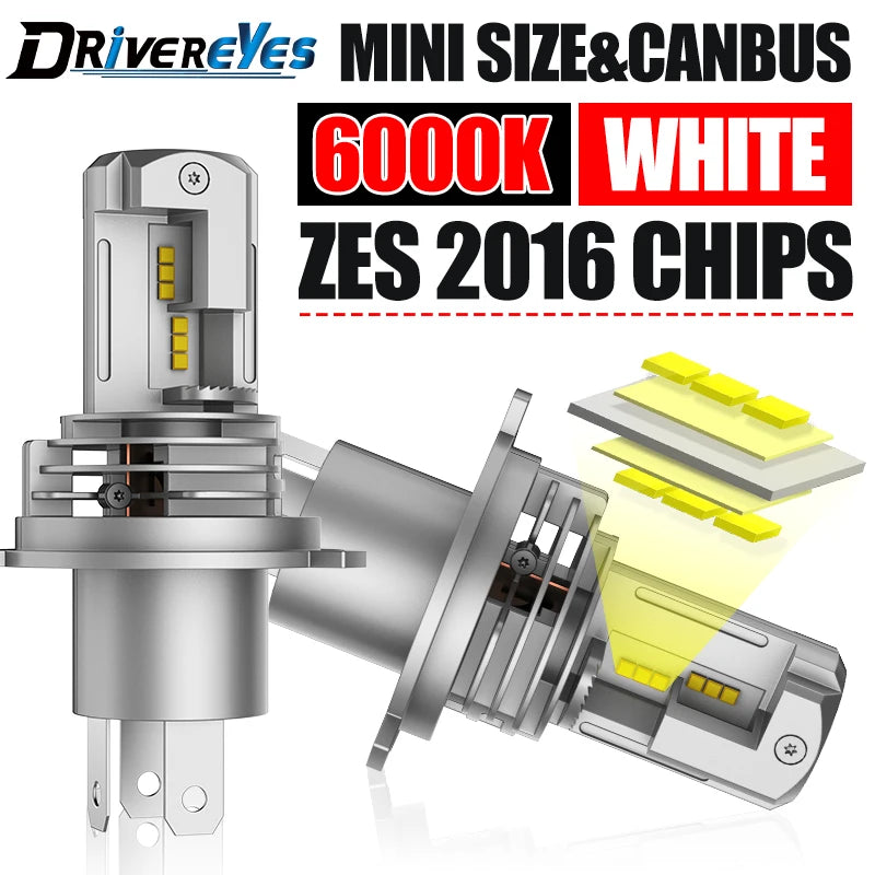 H4 Fanless LED CSP Headlight Bulb Canbus Plug&Play 9003 LED High & Low Beam for Car Motorc