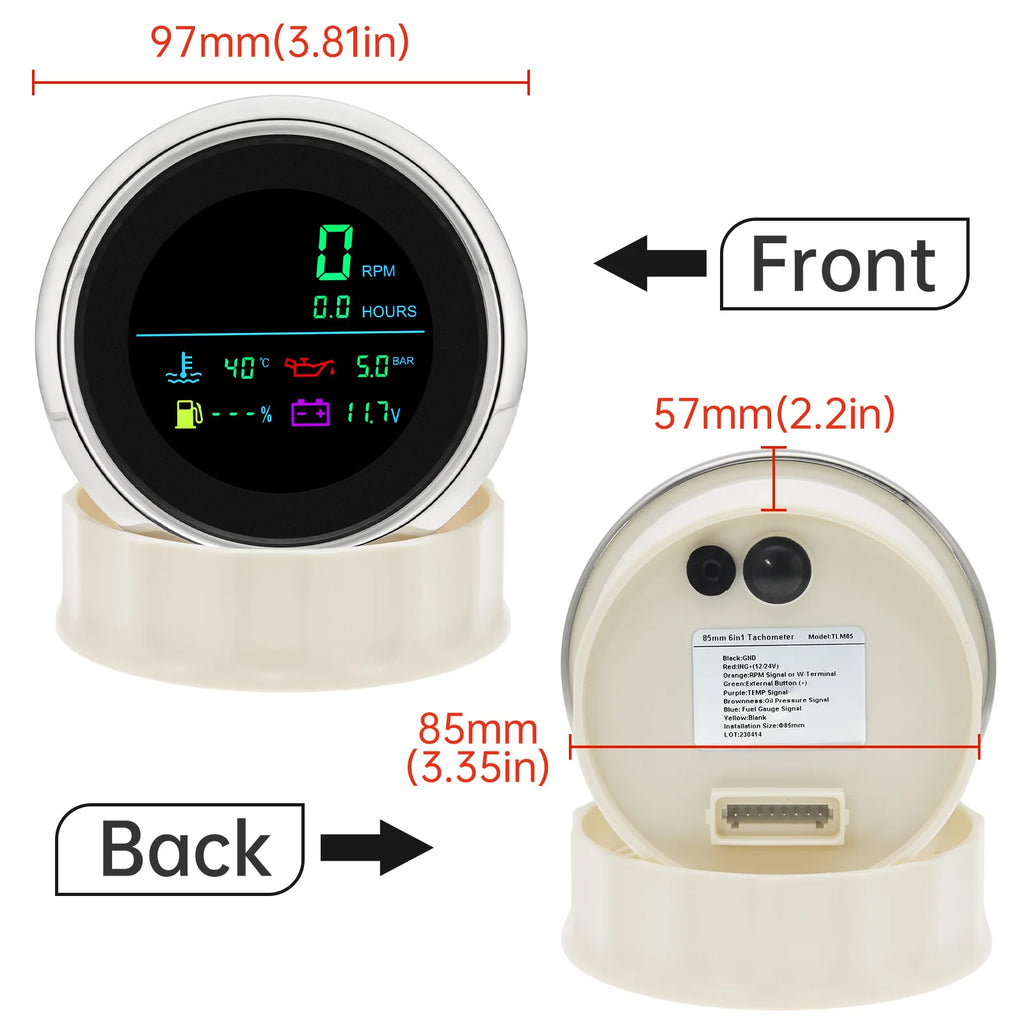 Universal 85MM 6 In 1 Gauge Multi-Function Tachometer Tach Fuel Gauge Water Temp Oil Pressure Vo - Automotive LED Light