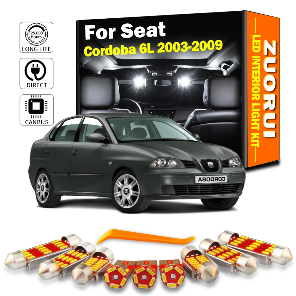 11-Piece LED Interior Light Kit for Seat Cordoba MK3 6L 6L2 2003 - 2005 - Canbus Dome Map Door Trunk Bulbs | AUTOKITSHOP