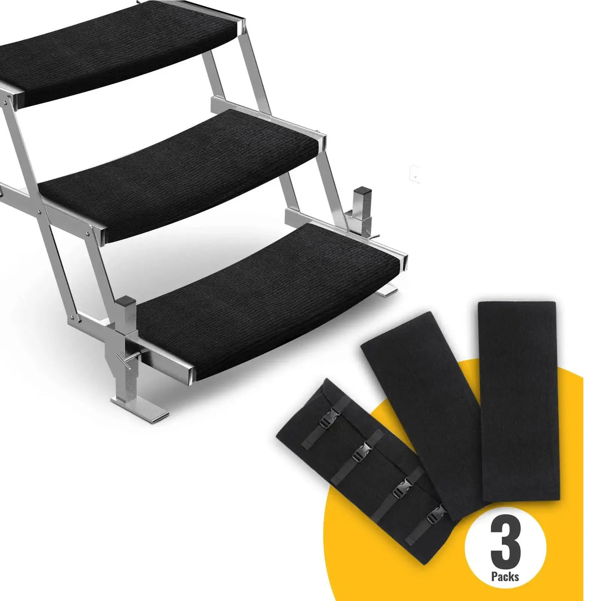 3Pcs RV Step Covers 22 X 20 Inch Black RV Step Rug Carpets for Curved Foot Ladder Manual Electri - Automotive LED Light