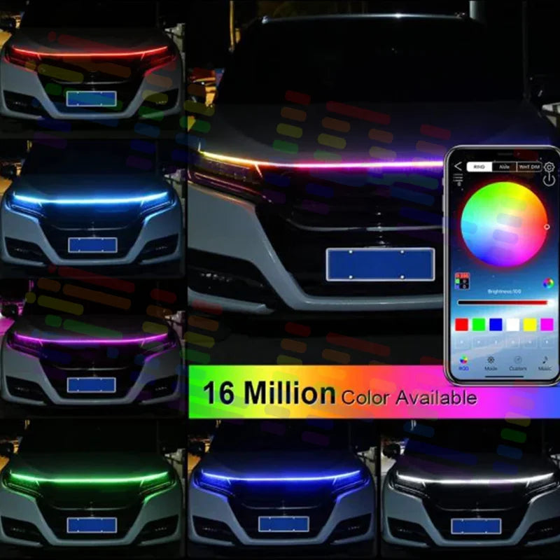 Led Car Hood Lights Flexible Headlight Strip Multicolor Atmosphere Lamps Daytime Running L | AUTOKITSHOP