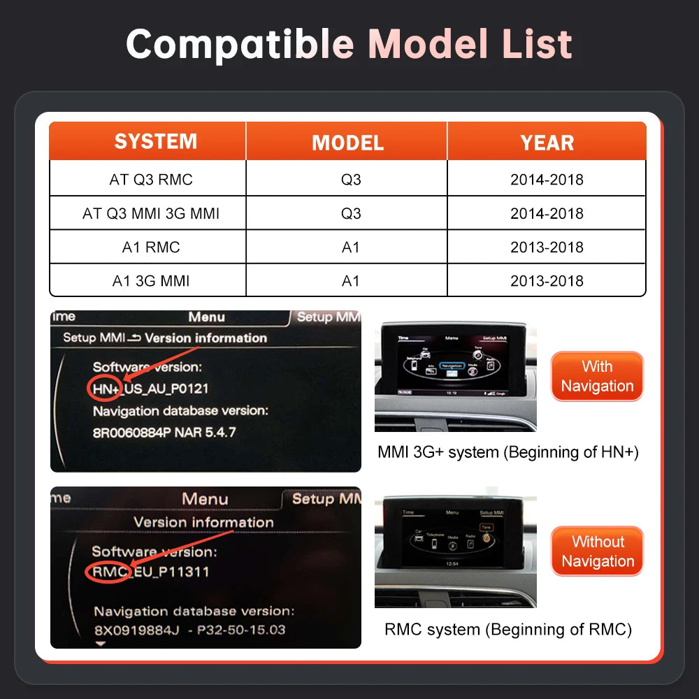 CN RoadTop Wireless CarPlay Android Auto Interface For Audi A1 Q3 2013-2018 with Mirror Li | AUTOKITSHOP