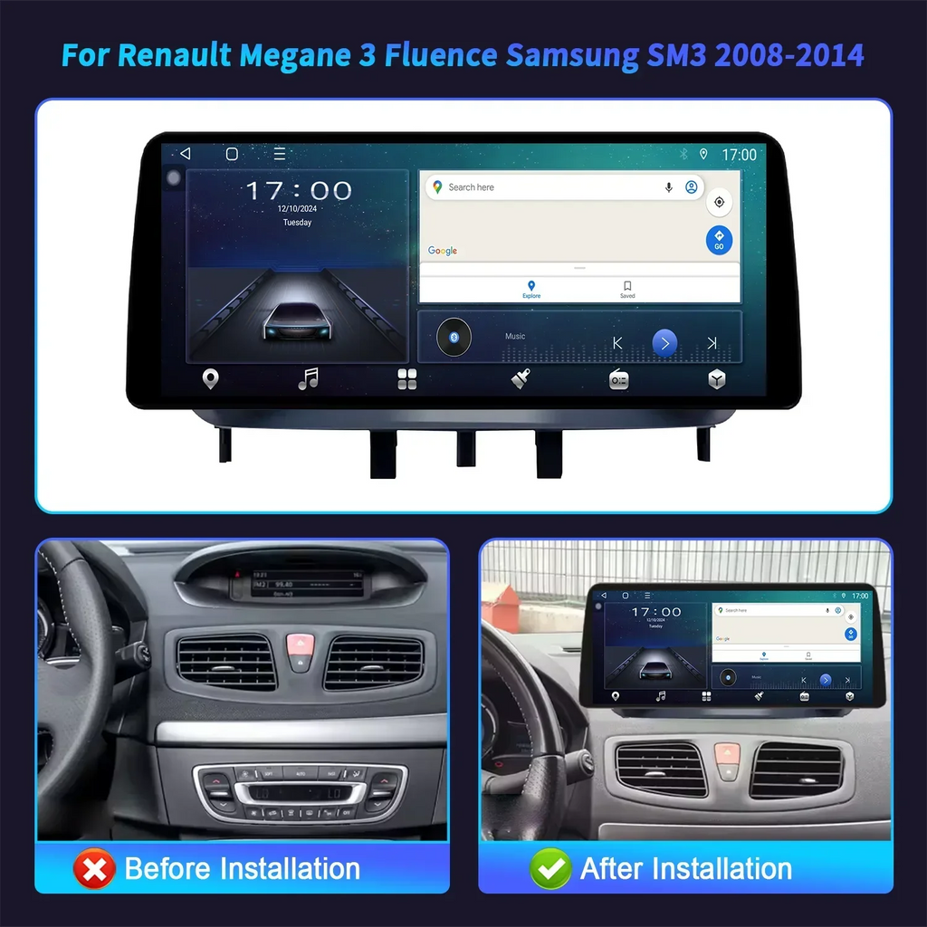 12.3inch Car Radio Multimedia For Renault Megane 3 Fluence Samsung SM3 2008-2014 Wireless