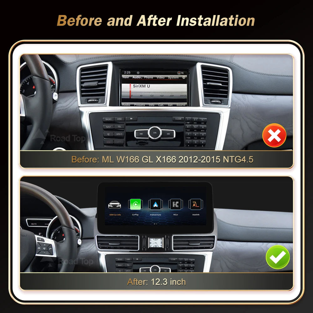 12.3' RoadTop Wireless CarPlay Android Auto Multimedia Display Linux Screen for Mercedes-B